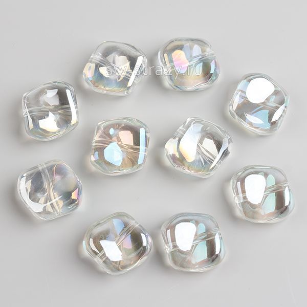 Бусина-квадрат 11 мм прозрачный радужный (стекло)