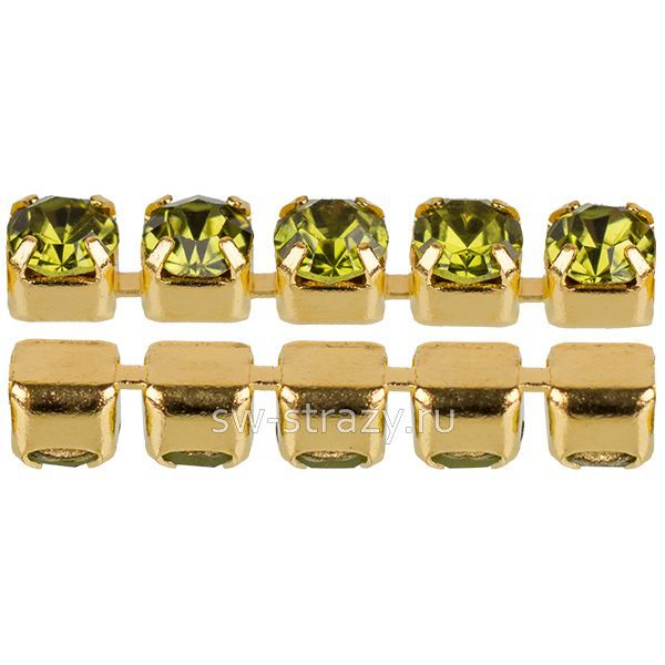 Стразовая цепь 2 мм  Olivine\gold