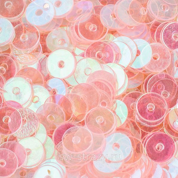 Пайетки плоские 5 мм прозрачные розовые (3гр)