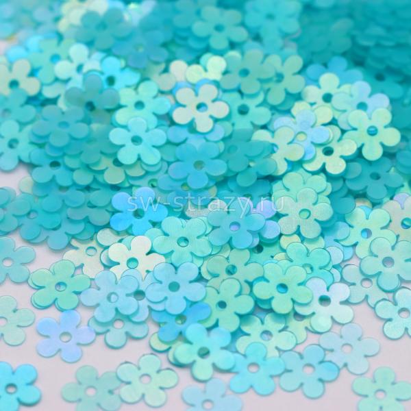 Пайетки-цветочки плоские 7 мм бирюза (3 гр)