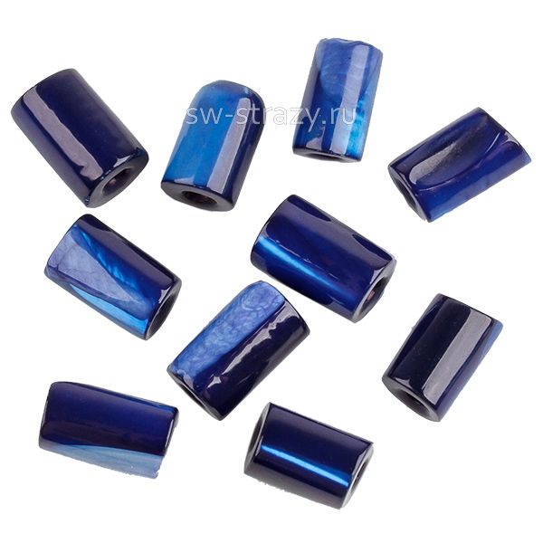 Бусина-трубочка из перламутра 3,5х6 мм синяя*