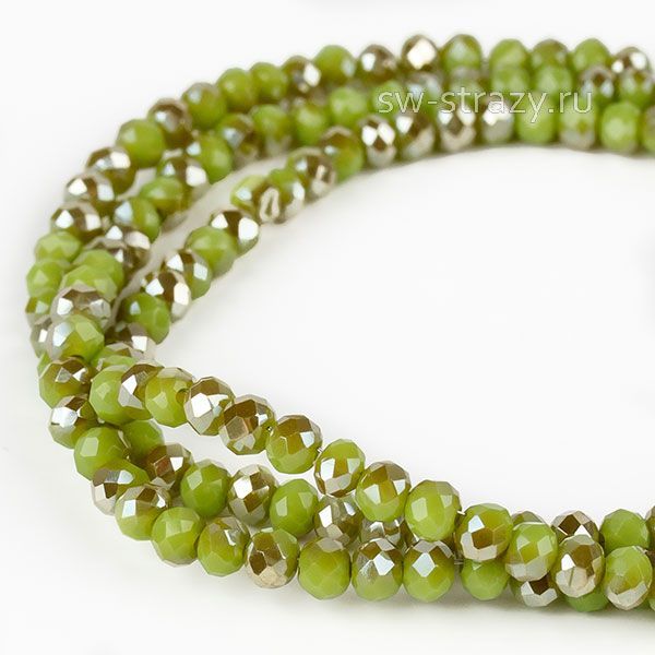 Бусины граненые Rondelle 2 мм зеленые с золотым напылением (122), 1 нить
