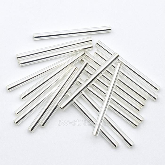 Стеклярус 30 мм прозрачный с внутренним серебрением (78102)