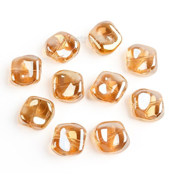Бусина-квадрат 11 мм прозрачный золотистый (стекло)
