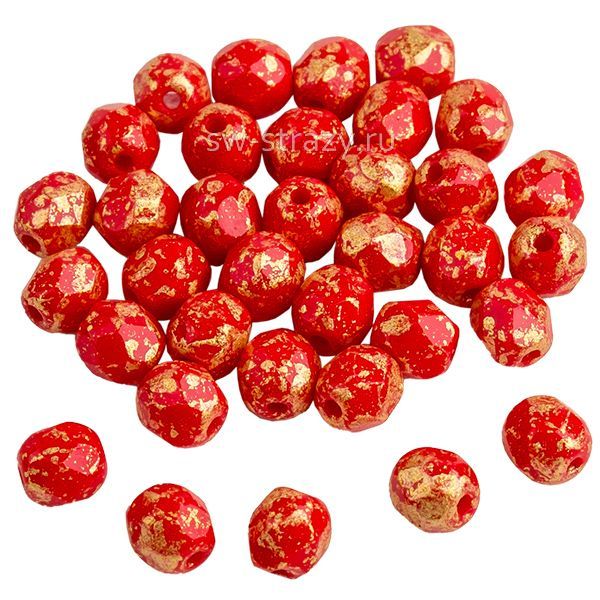 Бусины граненые Firepolished 4 мм красный с золотом 211