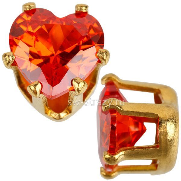 Циркон в оправе сердце 6*6 мм Orange Red