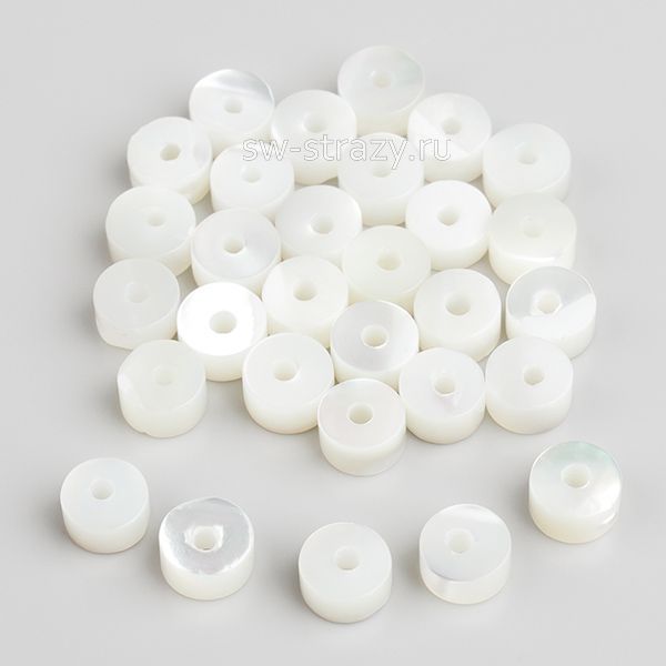 Бусина-таблетка из перламутра 4 мм белая*