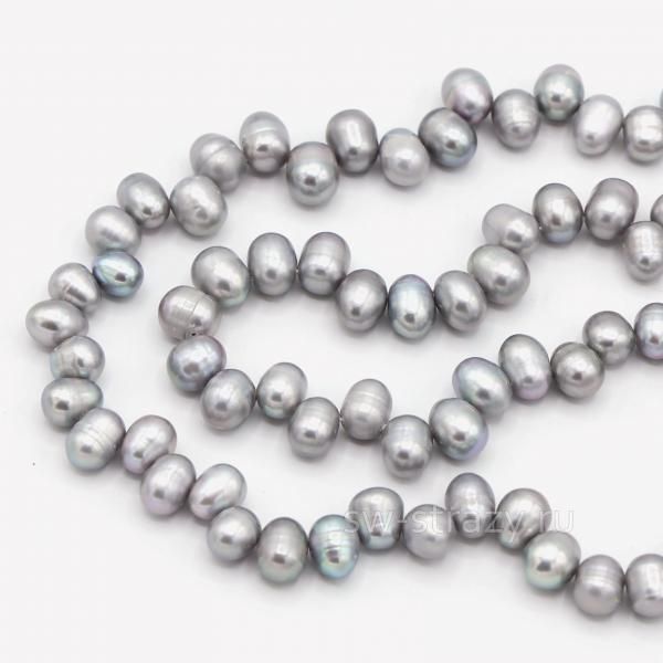 Жемчуг натуральный Яйцо, смещенное отверстие 8,5х6,5 мм серый