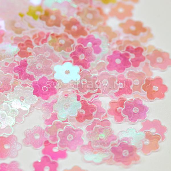 Пайетки-цветочки плоские 6 мм прозрачные с АВ (3 гр)