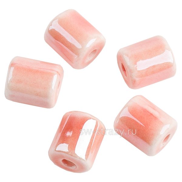 Бусина керамическая бочонок 7х4,5 мм розово-коралловая
