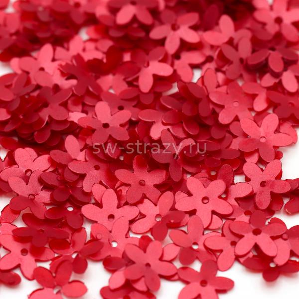 Пайетки-цветочки чаши 10 мм матовые красные (3 гр)