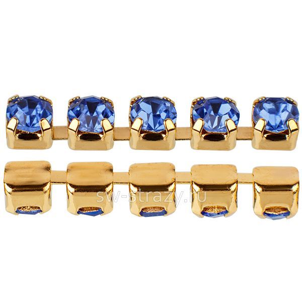 Стразовая цепь 2.9 мм  Sapphire\gold